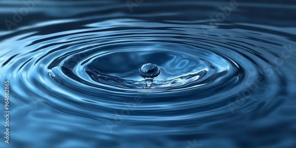 Fototapeta A single drop of water creates concentric ripples in still water.