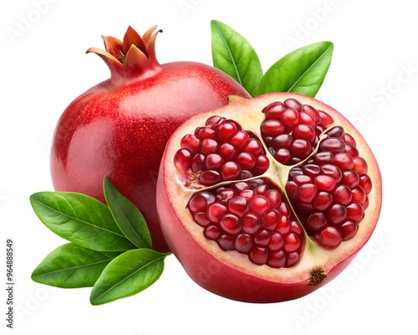 Fototapeta pomegranate with leaves  isolated on transparent background png