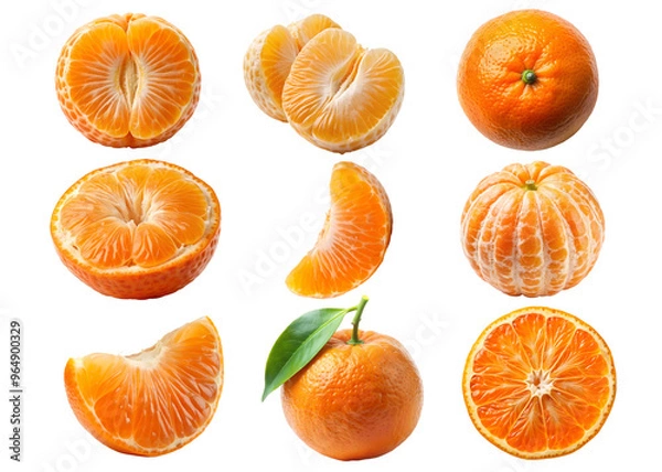 Fototapeta set of tangerines  isolated on transparent background png