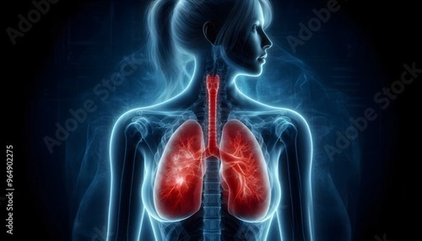 Obraz X-Ray Images of Human Lungs - Blue and Red Variations for Medical and Educational Use