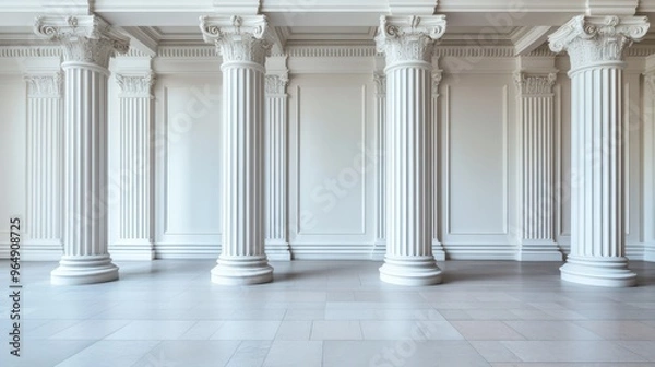 Fototapeta Elegant white columns in a spacious, well-lit architectural setting