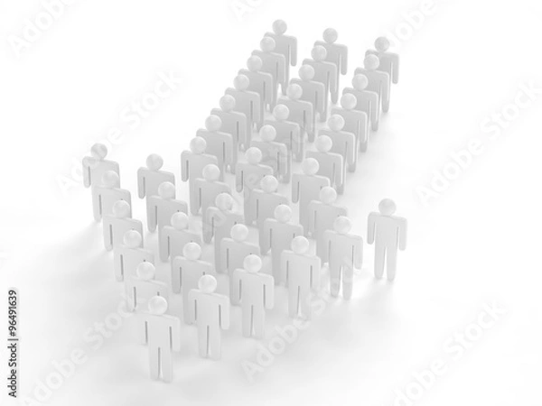 Fototapeta Many 3d people figure in arrow shape with the leader in front