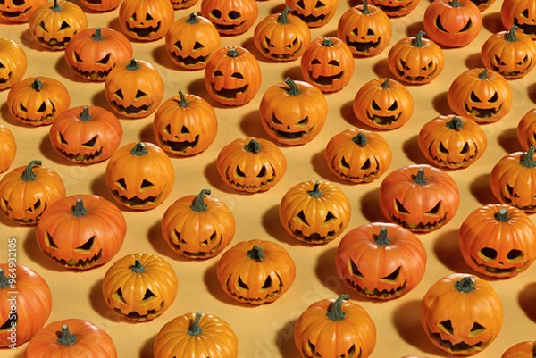 Obraz 3D Background of group of pumpkins with  cut-out faces