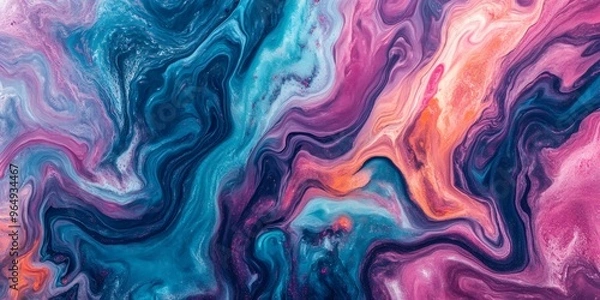 Fototapeta Abstract Swirls of Blue, Pink, and Orange Paint.