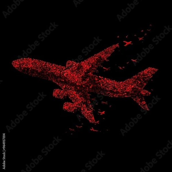 Fototapeta Airplane War and Modern Warfare Vector Icon Pattern. Background illustration is made up of red color war and modern warfare icons, isolated on black background.