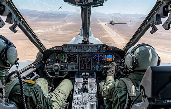 Fototapeta The crew of an HH-60G Pave Hawk from the 512th RQS prepare to conduct aerial refueling from an HC-130 aircraft during a training mission out of Kirtland Air Force Base, New Mexico.