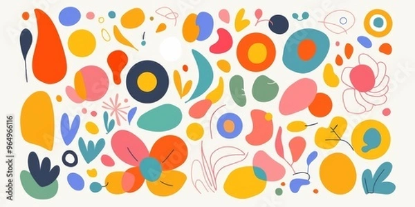 Fototapeta  Line Drawings of Geometric Shapes, Lines, and Spirals on a Clean White Background 