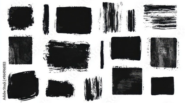 Fototapeta Abstract Black Ink Brush Strokes Set  Grunge Texture  Background  Design Elements