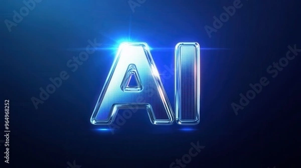 Fototapeta Futuristic AI Technology Concept with Glowing Blue Light and Digital Elements on Dark Background