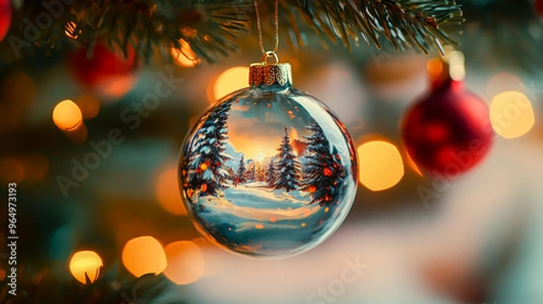 Fototapeta Elegant Christmas Ornaments with Golden Bokeh Background