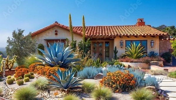 Fototapeta Drought tolerant landscaping - Generative AI