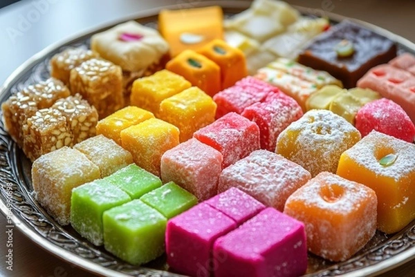 Obraz Colorful Deepavali sweets arranged on a decorative plate