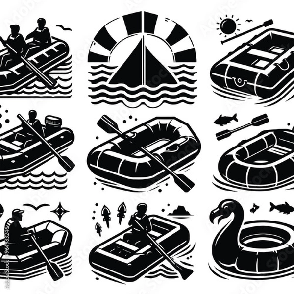 Obraz Inflatable Raft Silhouettes set