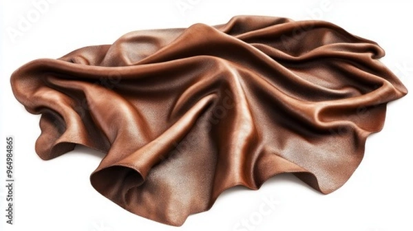 Obraz Luxurious Brown Leather Fabric with Elegant Folds on White Background