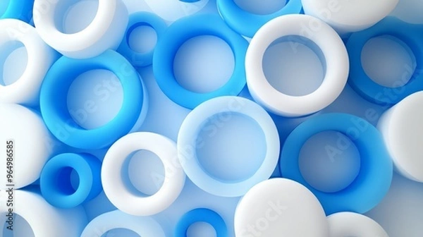 Fototapeta Abstract Circular Blue and White 3D Rings in Gradient Background