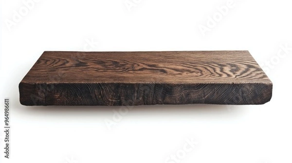 Obraz Rustic Wooden Shelf with Dark Grain Pattern on White Background