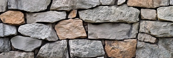 Fototapeta Background photo of a stone wall texture, showcasing the natural patterns and rugged surfaces of the stone. This image highlights the detailed and textured appearance of the stone wall, 