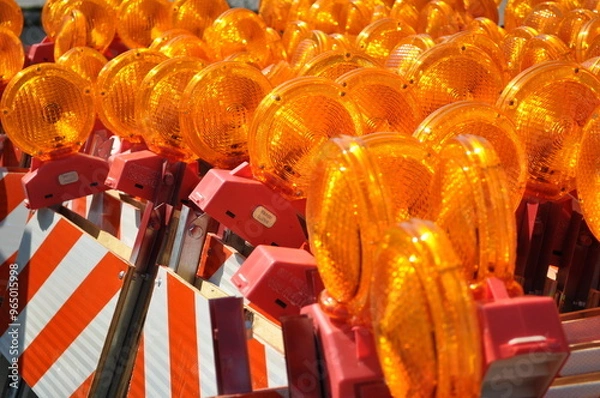 Obraz construction warning barriers stacked