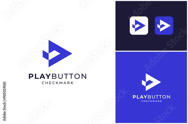 Fototapeta Video Player Play Button Media Multimedia Checkmark Correct Tick Vector Logo Design Illustration