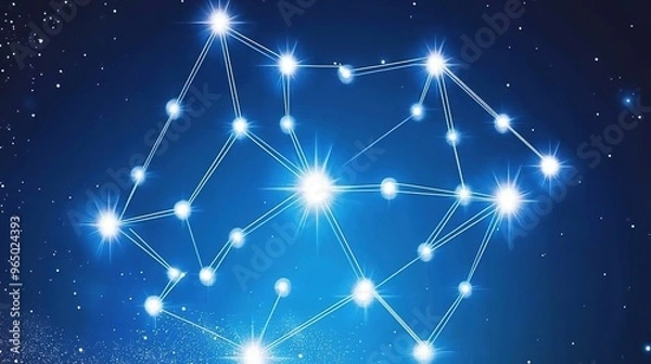Obraz A detailed illustration of a constellation, showcasing the arrangement of stars in a specific pattern against a dark sky. This depiction highlights the unique shapes and connections between the stars,