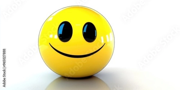 Fototapeta A cheerful yellow emoji with bright eyes radiates positivity in a minimalist setting, embodying joy and happiness against a clean white backdrop