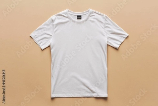 Obraz Simple Tshirt Flatlay mockup in beige background created with generative AI