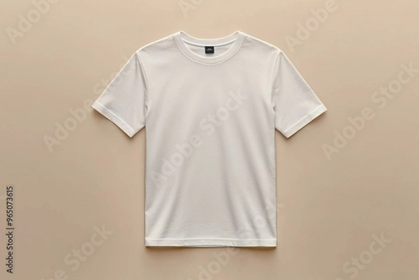 Obraz Simple Tshirt Flatlay mockup in beige background created with generative AI