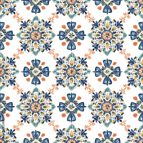 Fototapeta Seamless pattern with ikat boho