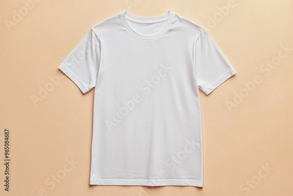 Fototapeta Simple Tshirt Flatlay mockup in beige background created with generative AI