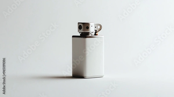 Fototapeta A sleek silver lighter resting on a minimalist white surface, showcasing its elegant design and functionality