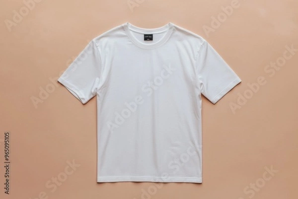 Fototapeta Simple Tshirt Flatlay mockup in beige background created with generative AI