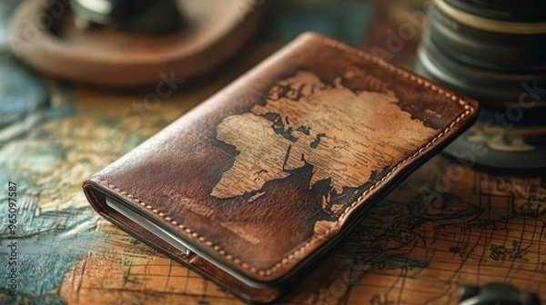 Fototapeta Personalized passport wallet with name, travel-friendly design, 3D illustration