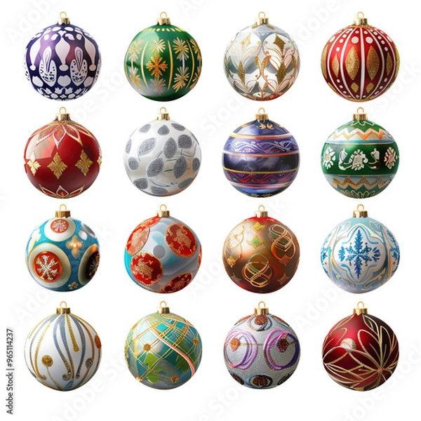 Fototapeta set of christmas balls on transparent background, clipping path, png, 