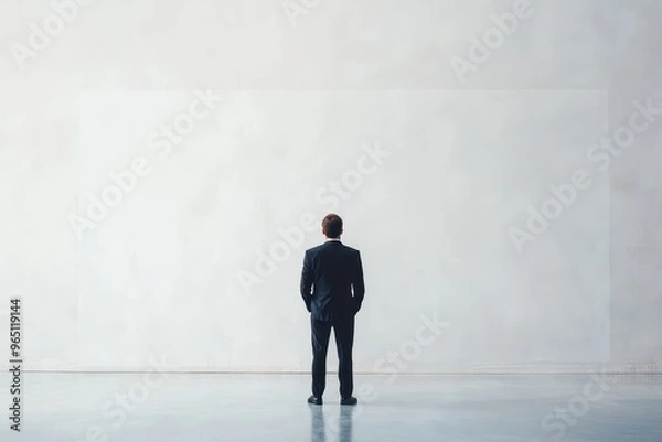 Fototapeta Sophisticated individual standing and observing large blank area concept
