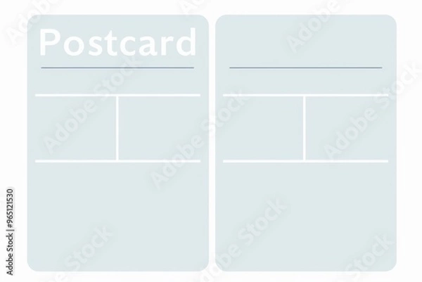 Obraz Postcard Template with Simple Line Art and Grey Accents, White Background, "Postcard" Text in Clear Block Letters, Blank Space for Stamp and Message on the Back