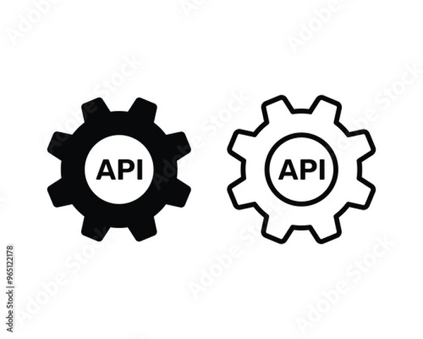 Obraz Cogwheel icon with API sign. Web application isolated vector pictogram. Chart vector glyphs icon