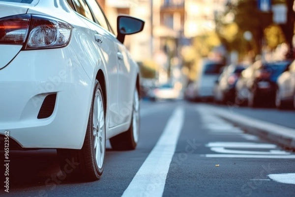 Fototapeta White car parked on the road