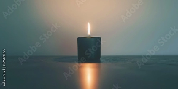 Fototapeta Simple dark silhouette of a candle flickering softly against an isolated white background creating a tranquil atmosphere at dusk