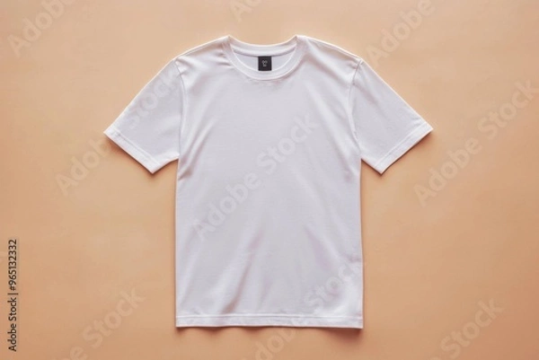 Fototapeta Simple Tshirt Flatlay mockup in beige background created with generative AI
