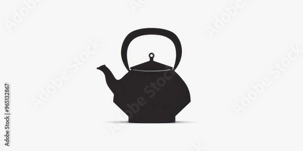 Fototapeta A simple dark silhouette of a tea kettle against a clean white background, showcasing minimalistic design elegance in kitchenware