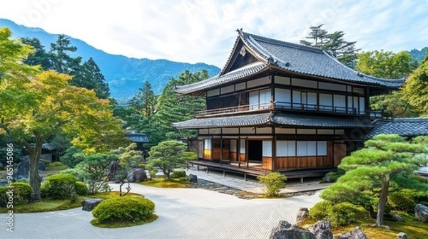 Fototapeta Traditional Japanese architecture with wooden houses and temples