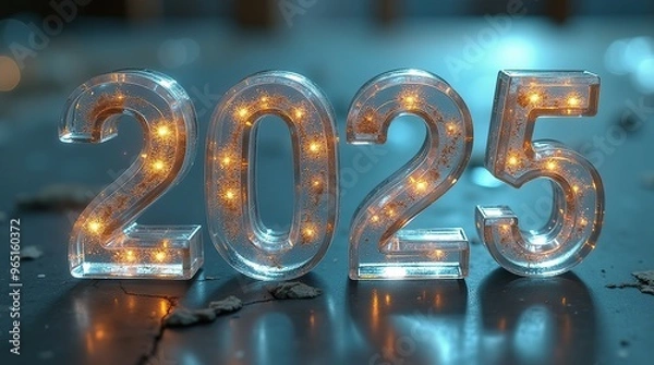 Fototapeta Illuminated glass numbers representing the year 2025