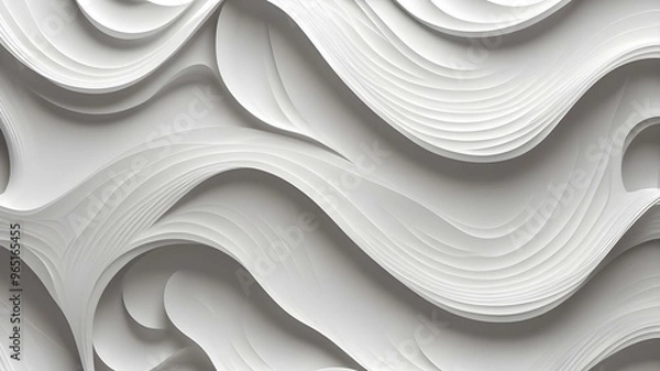 Fototapeta 3D illustration white seamless pattern waves light and shadow. Wall decorative panel