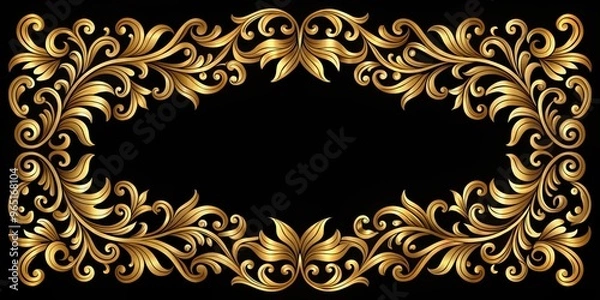 Fototapeta Golden organic pattern on a black background, rendered in , golden, organic, pattern, black, background,rendering, elegant