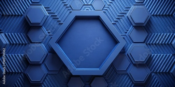 Fototapeta Abstract Hexagon Pattern in Deep Blue, 3D Rendering, Geometric Shapes, Background, Design , Abstract, Pattern