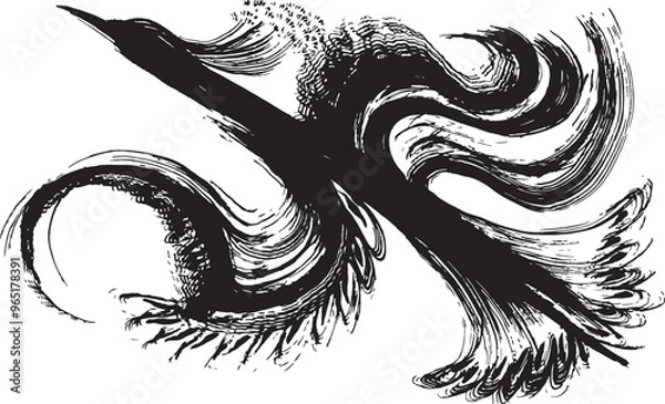 Obraz 鳥　手書きの毛筆イラスト