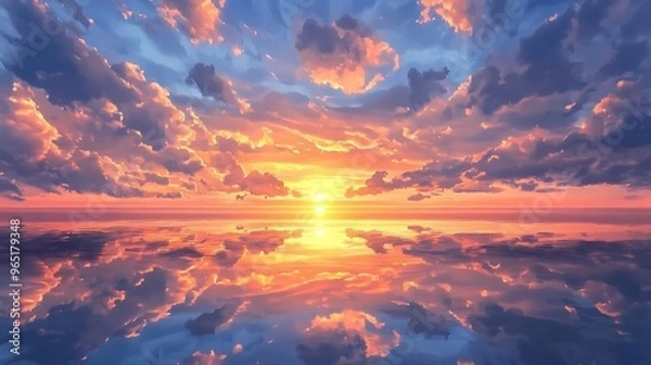 Obraz Pink and Blue Sunset with Water Reflection