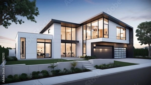 Fototapeta 3D House Model: Futuristic Real Estate Presentation for Mortgage Contracts and Property Demonstrations