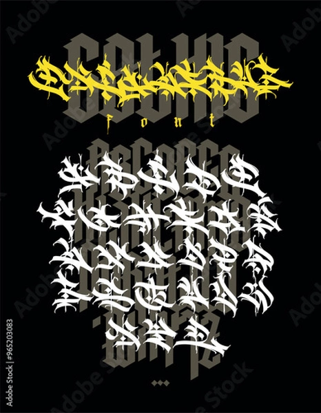 Fototapeta Graffiti style, English alphabet. Vector. Graffiti letters, tags and medieval Latin letters. Signs and symbols for design. Calligraphy, lettering and tags. Modern interpretation of Gothic.