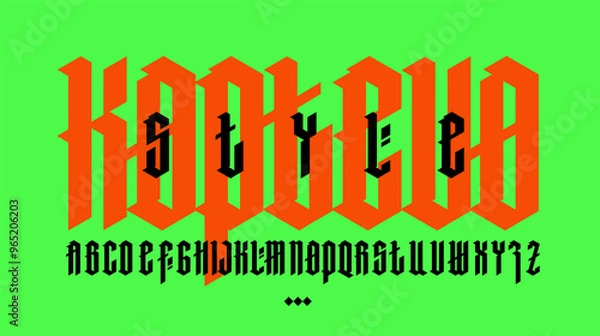 Fototapeta Full Latin alphabet in the Gothic style.  Letters and symbols on a green background. Calligraphy and lettering. Medieval Latin letters. Elegant font for tattoo. All letters are separate.